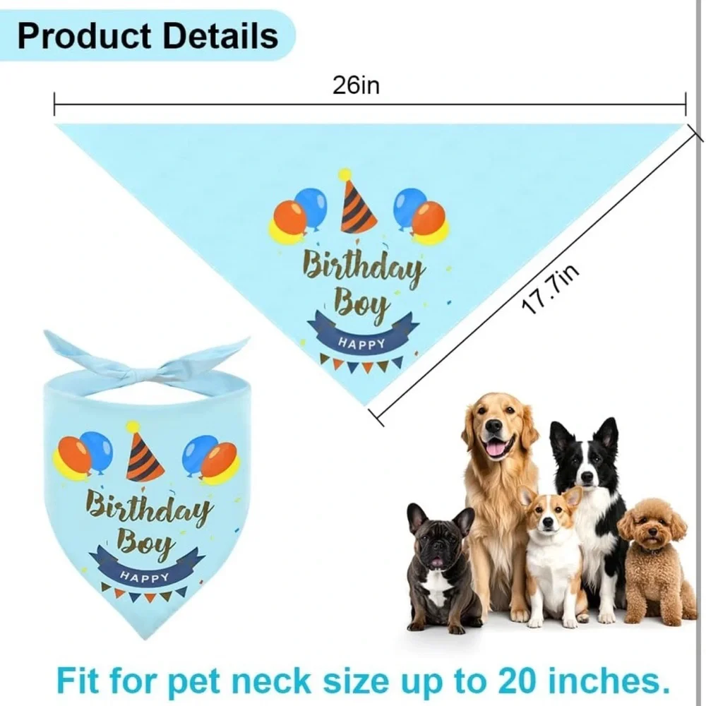 Dog Blue Bandana Set with Hat, Scarf, Banner, Balloons and Bowtie